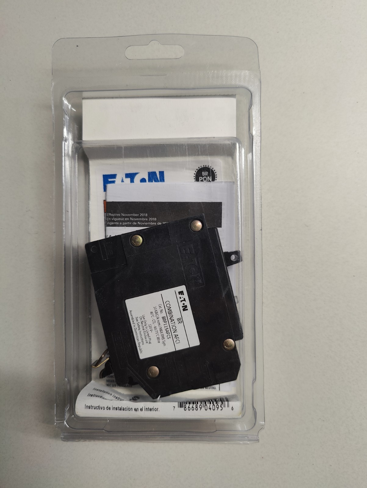 NEW Eaton 15 Amp 120-Volt AFCI Plug-on Neutral Circuit Breaker BRP115AFCS