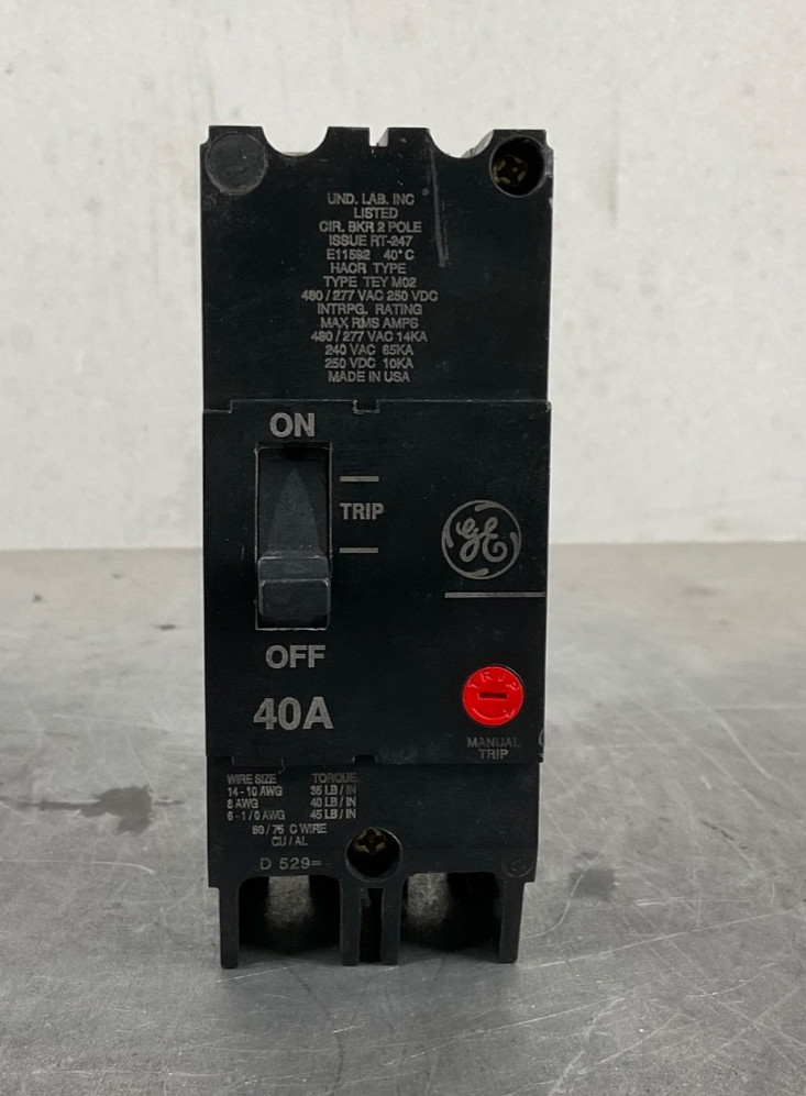 G.E. TEYMO240 CIRCUIT BREAKER 2P 40 A 480/277VAC NEW