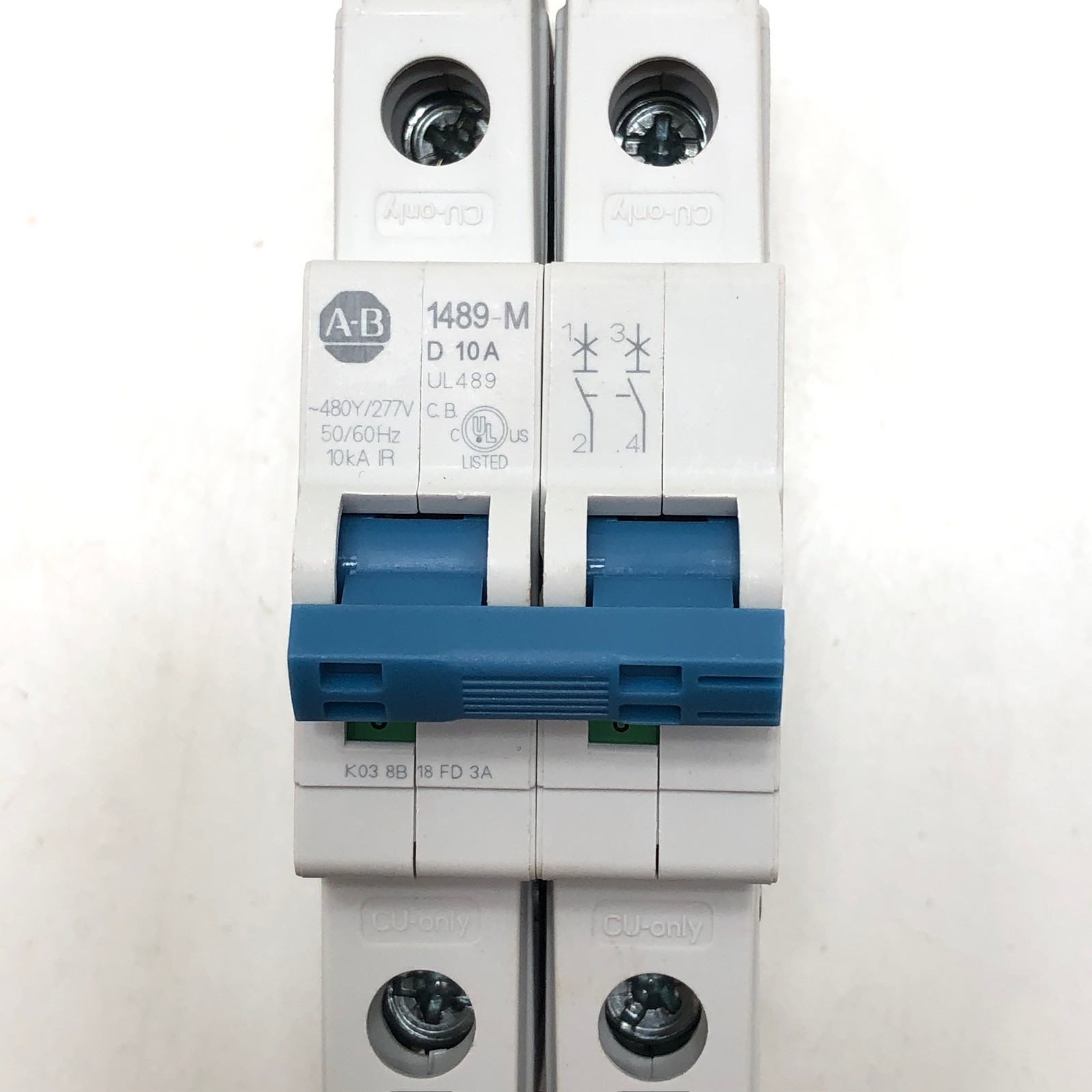 Lot (5) Allen Bradley 1489-M 10A 2-Pole Trip Thermal-Magnetic Circuit Breakers