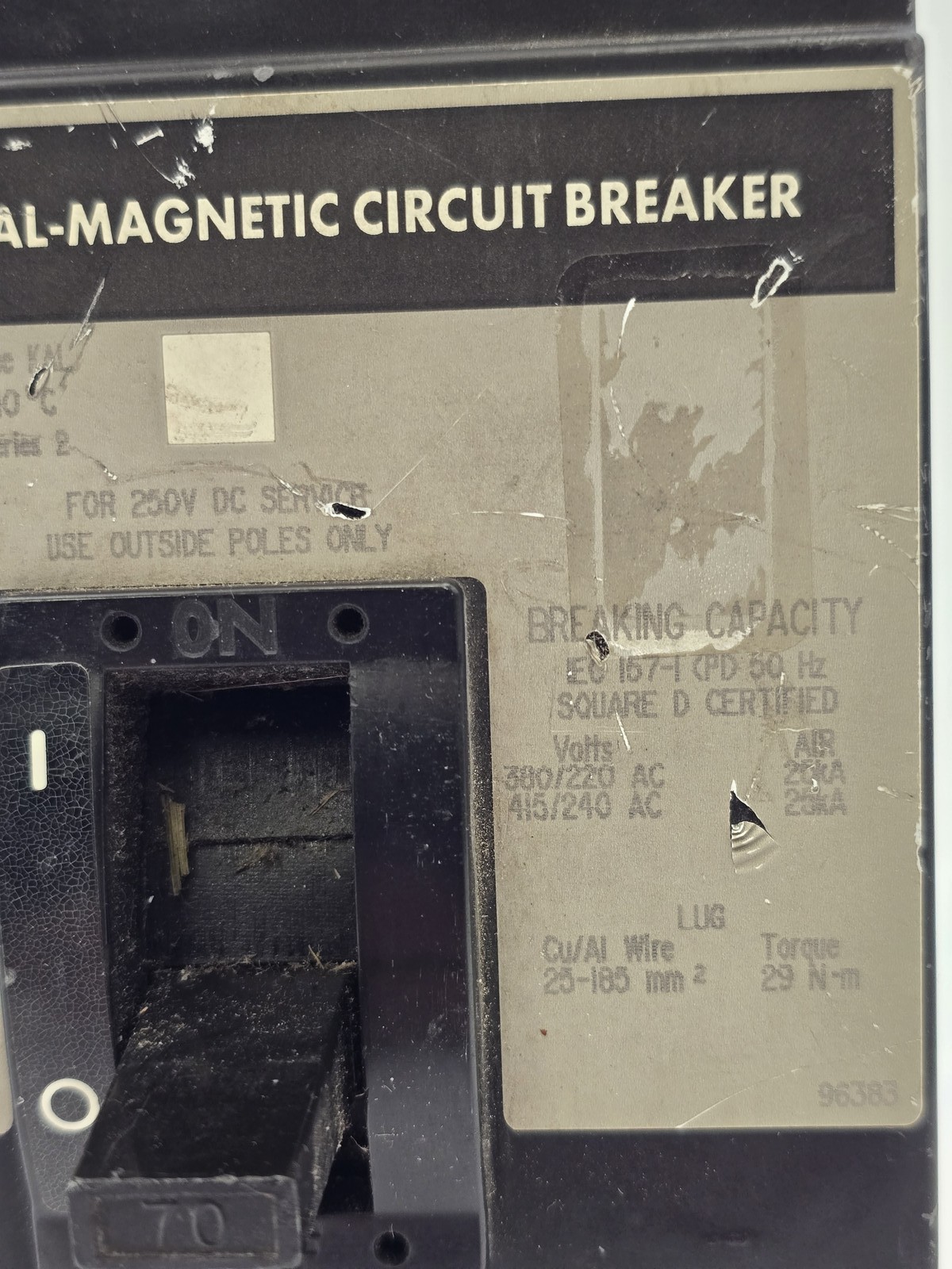 Square D KAL36070 Feed-Thru Circuit Breaker 70A 600VAC 3P 3PH Type KAL 70 Amp