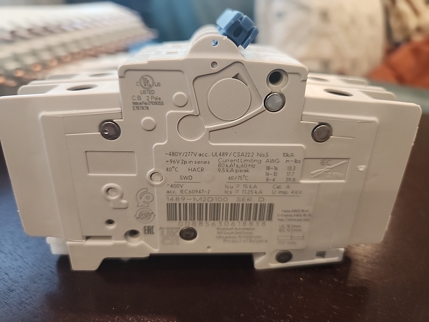 Allen-Bradley 1489-M2D100 10A 2-Pole Miniature Circuit Breaker Trip Curve D NEW