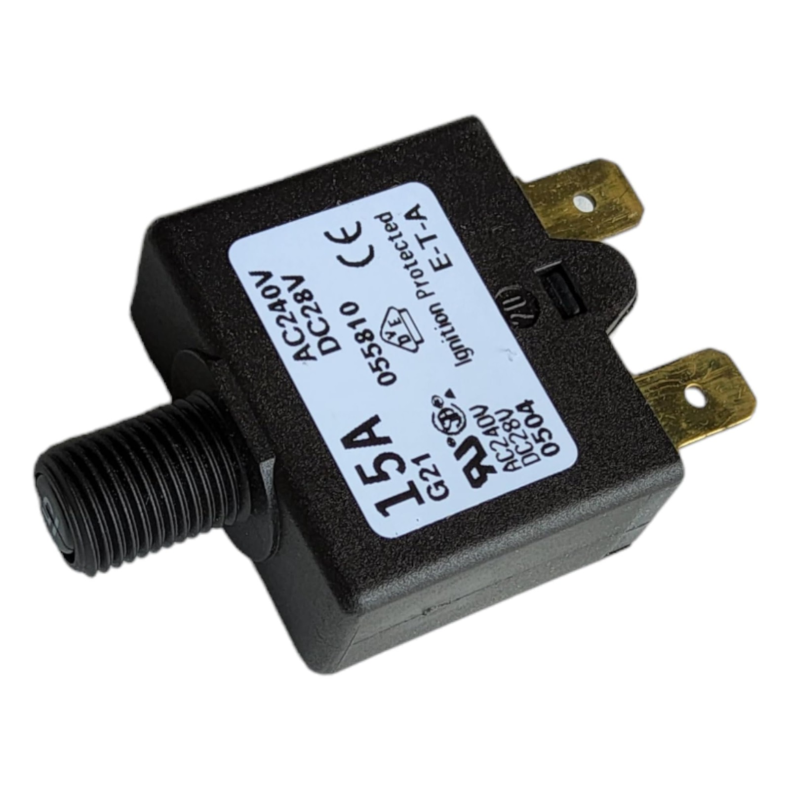 15A 240VAC/28VDC 1-Pole Thermal Push Circuit Breaker Flange Mount 1658 Series
