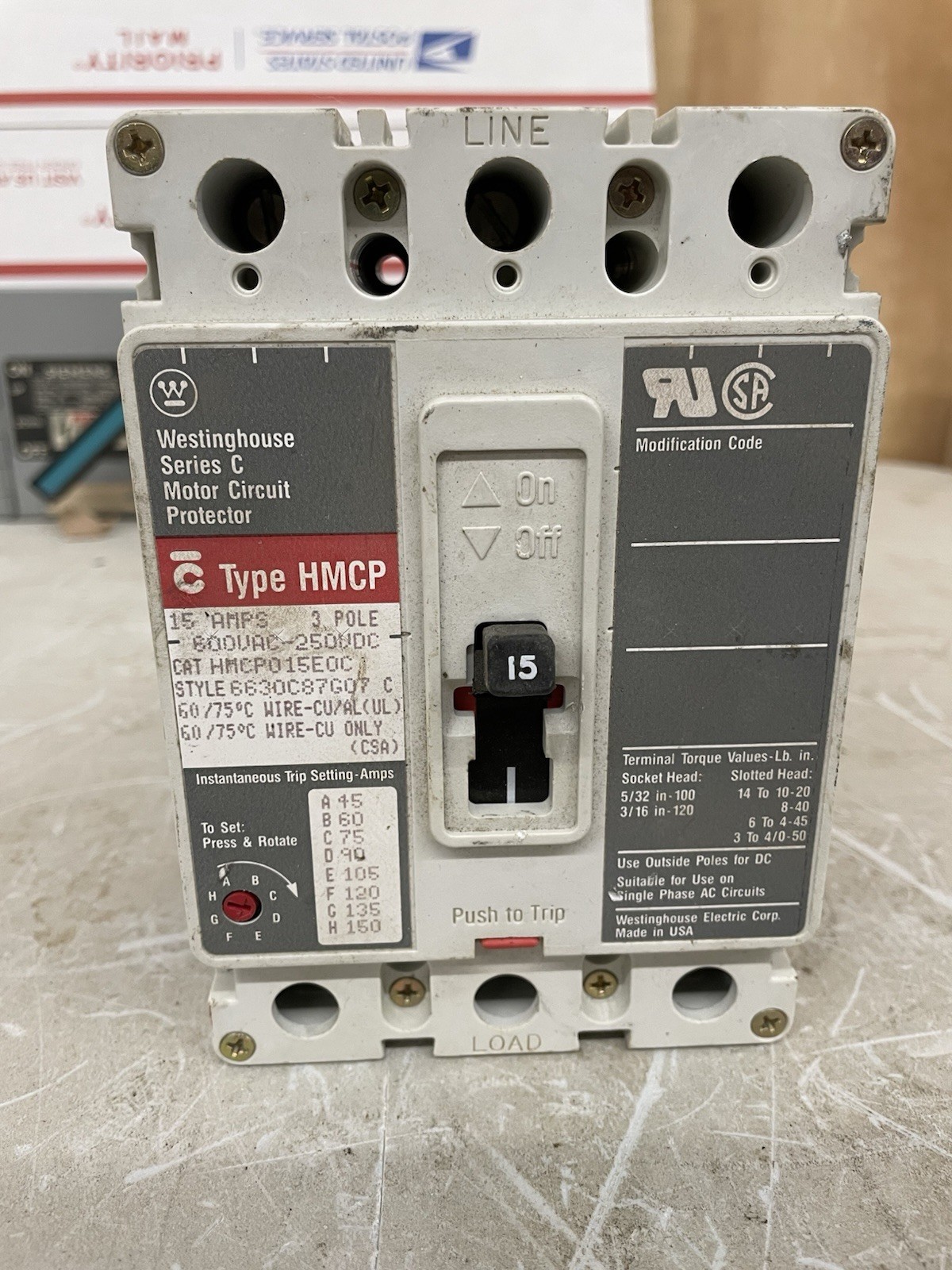 HMCP015E0C Cutler Hammer, Eaton, Westinghouse Circuit Breaker Series C HMCP 15 A