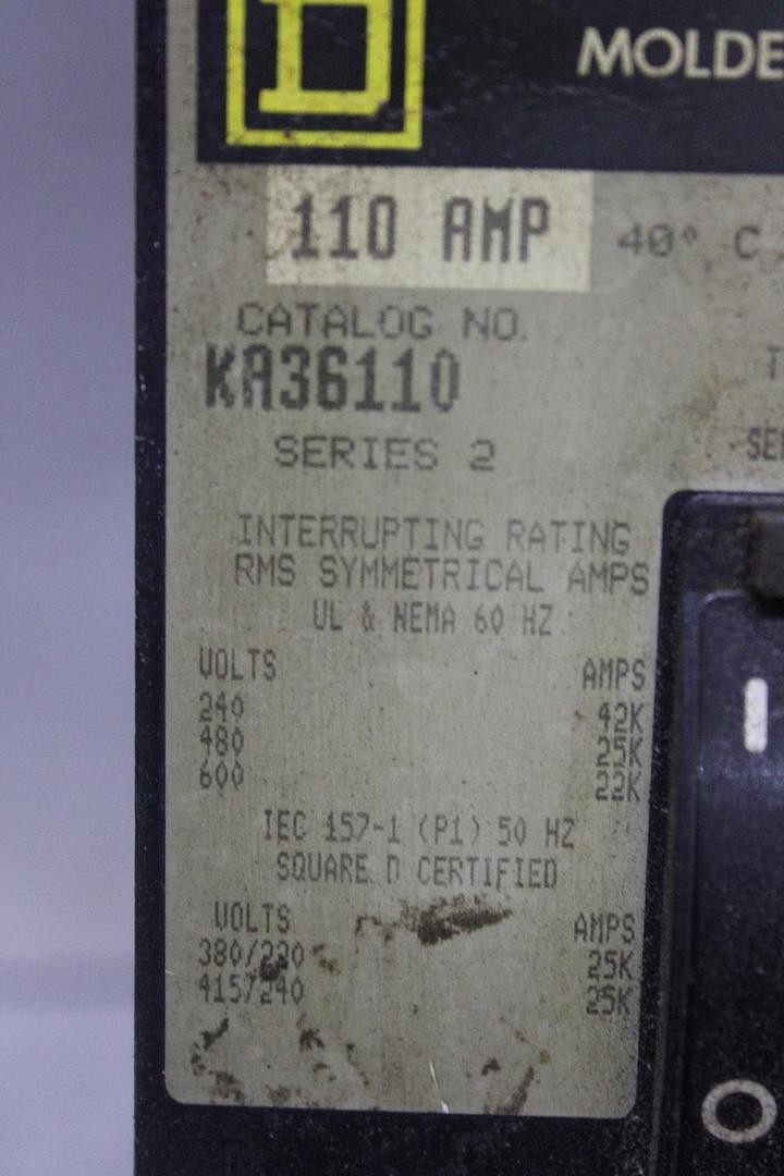 SQUARE D I-LINE CIRCUIT BREAKER KA36110 SERIES 110 AMP 600 VAC 3-POLE