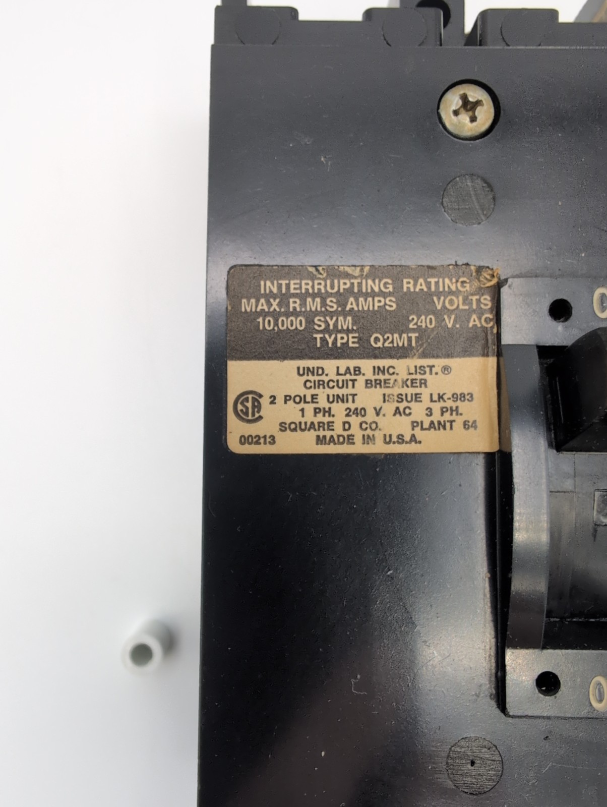 Square D QO 150A Main Breaker W/MountingNuts/Underneath Spacer&Con. Tested