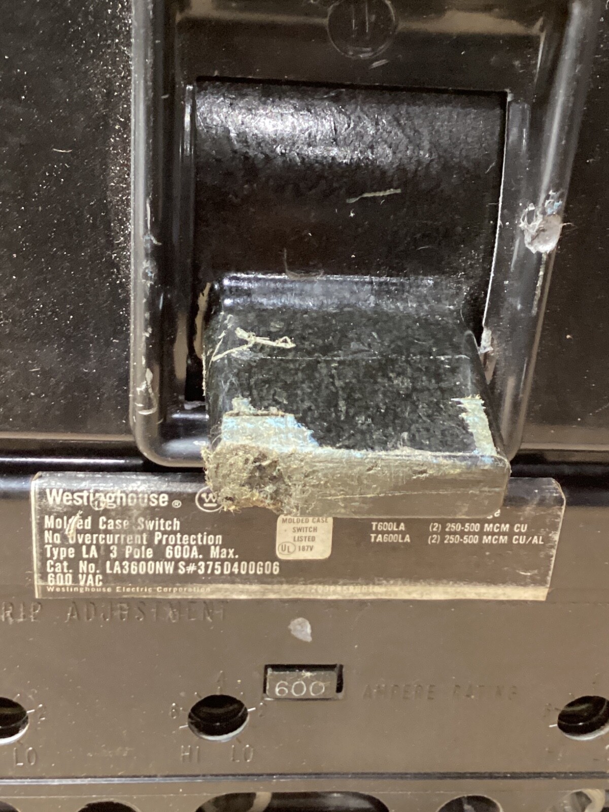 Westinghouse LA3600NW 600A 3P 600V Molded Case CIRCUIT BREAKER #112F131PR6*CO