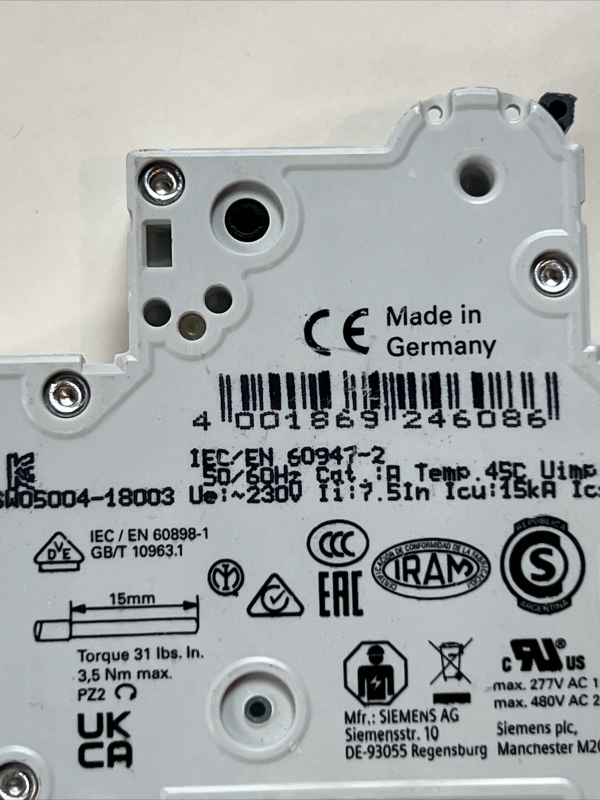 Siemens Supplementary Protector, 20 A, 230/400V Ac, 1 Pole, Din 5Sy61207