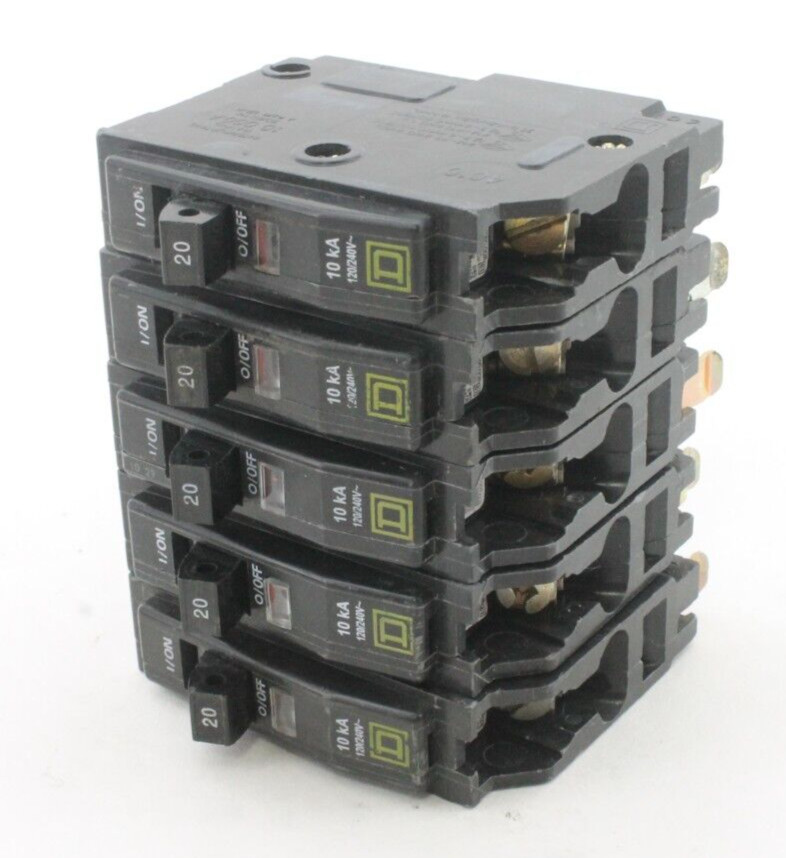 Square D QOB120 Yellow D, White # Circuit Breaker (Lot of 5)
