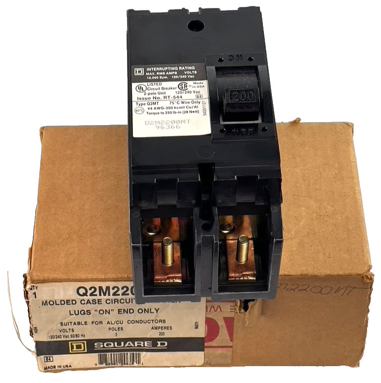 Square D Q2M2200MT 200 Amp 2 Pole Circuit Breaker Type Q2MT 240VAC 2P — NEW NIB
