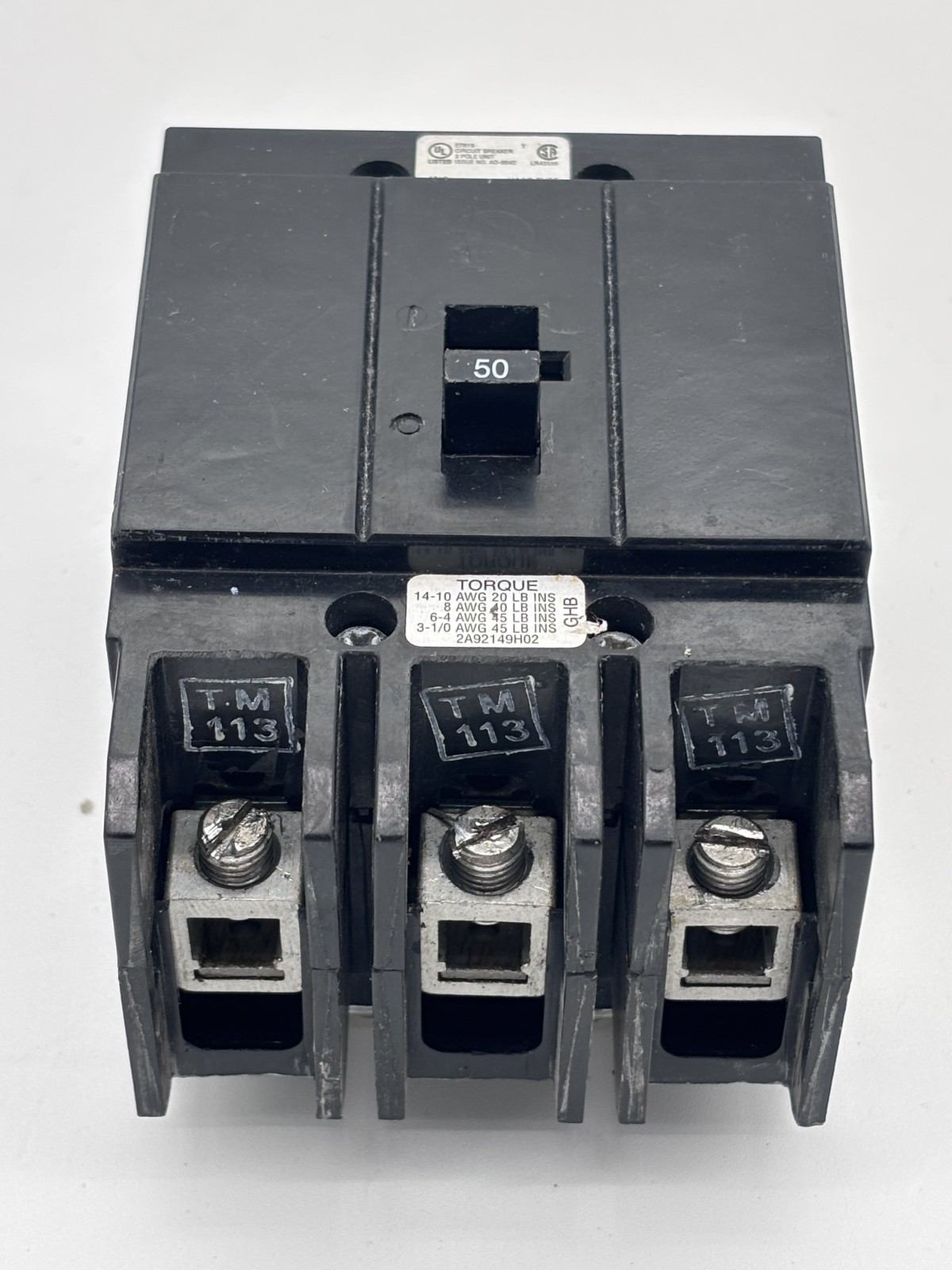 EATON GHB3050 50A 3 pole 480V Bolt-on Circuit Breaker
