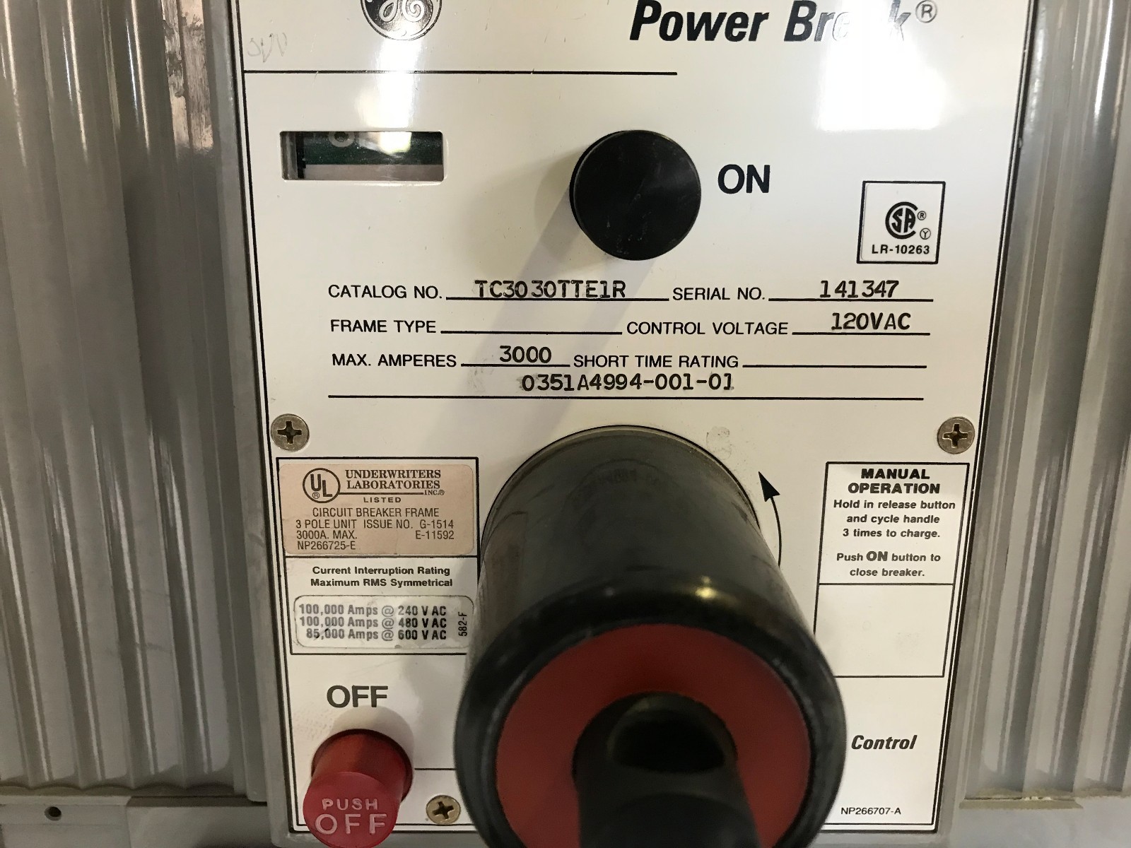 GE POWER BREAK 3000 AMP 600V 3 POLE TC3030TTE1R C330LI TR30B3000 USED E-OK