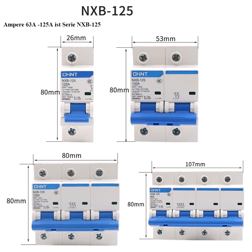 Miniature Circuit Breaker MCB 1/2/3/4 Pole with Light Indicator 1Amp – 125 Amp