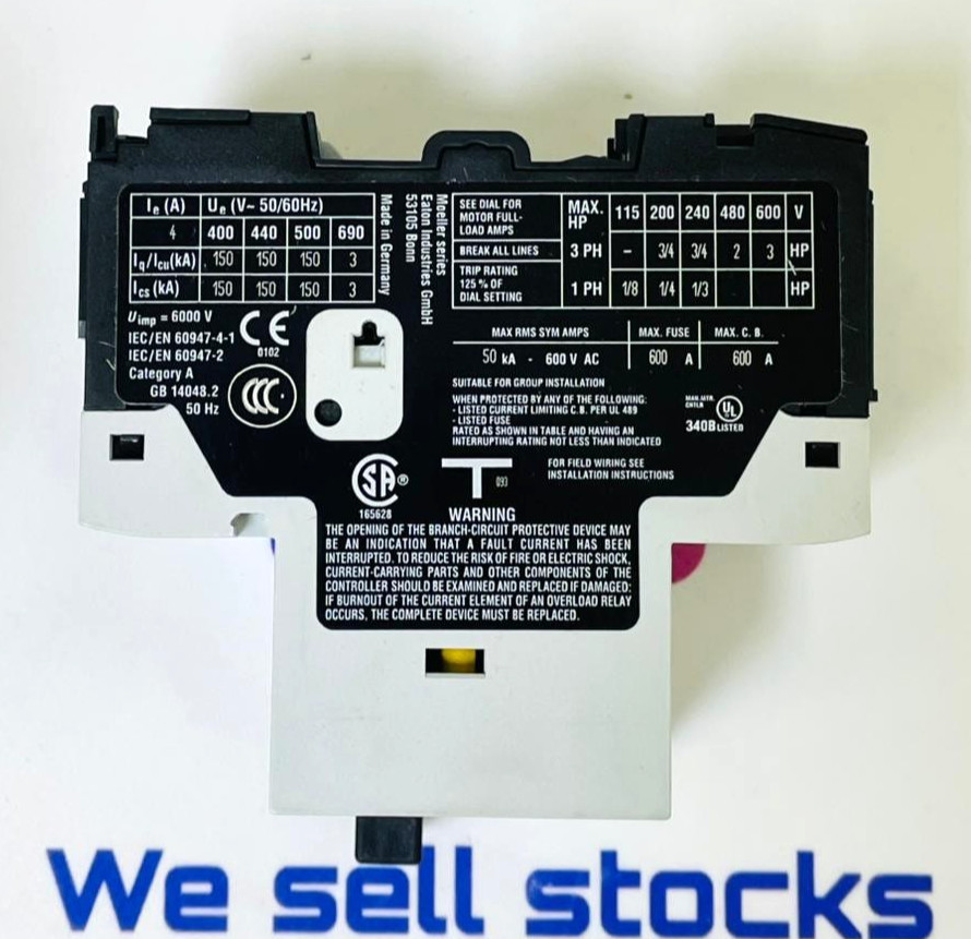 Eaton PKZM01-4 Motor Protection Circuit Breaker XTPB004BC1 2.5-4A 3-Pole