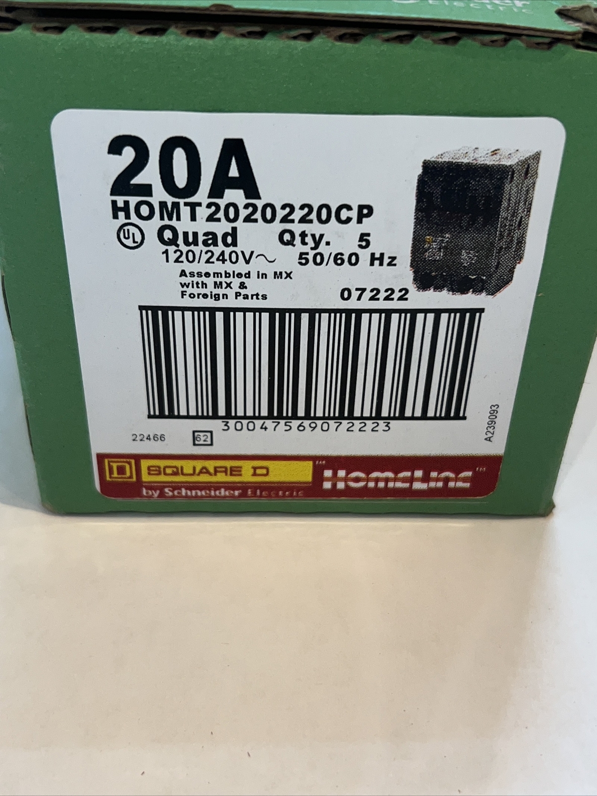 5pac Square D HOMT2020220CP Homeline Tandem Circuit Breaker 20A 120/240V 50/60Hz