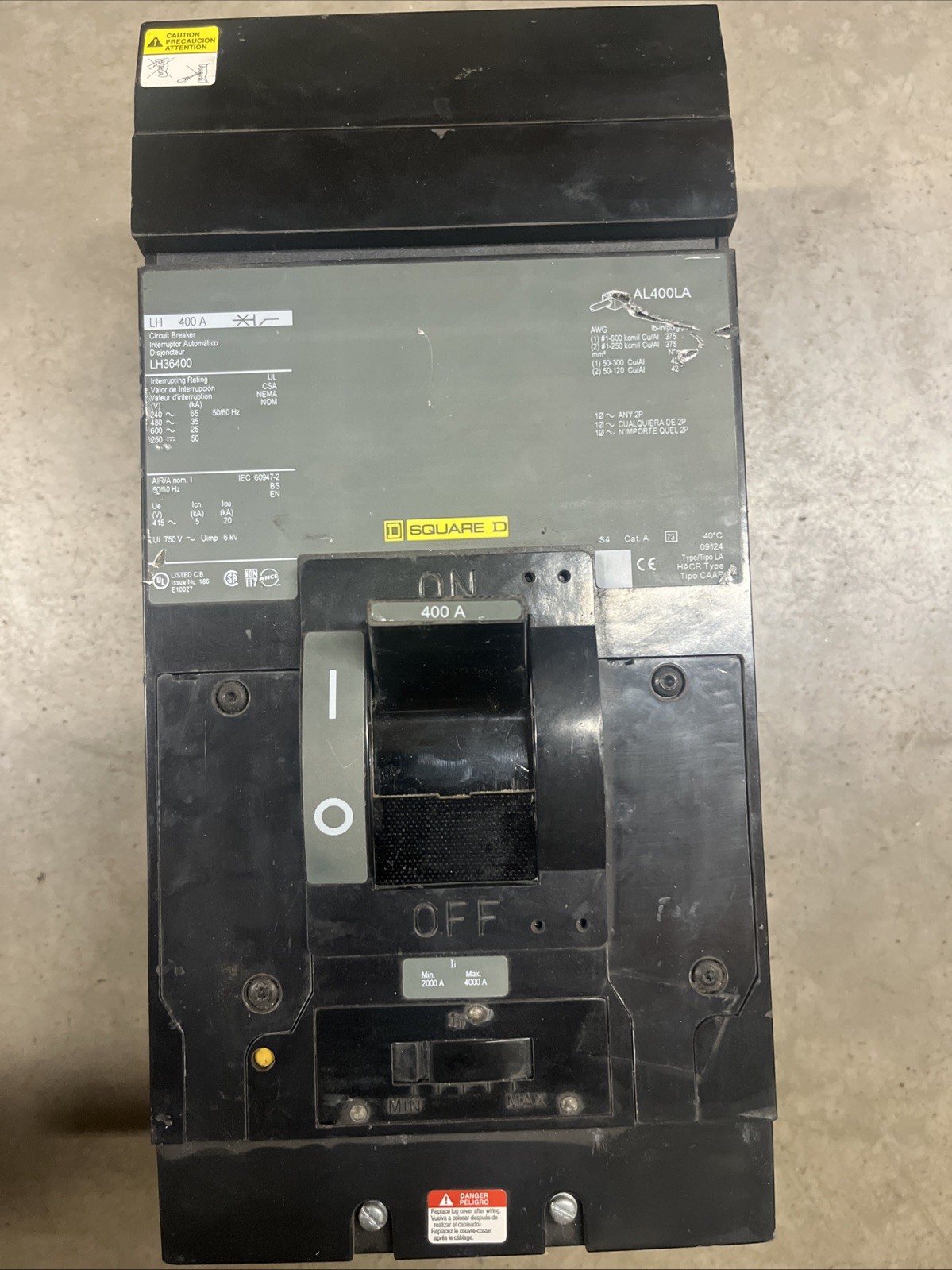 Square D LH36400 400A 3 Pole Circuit Breaker, 600V 400 Amp 3P I Line