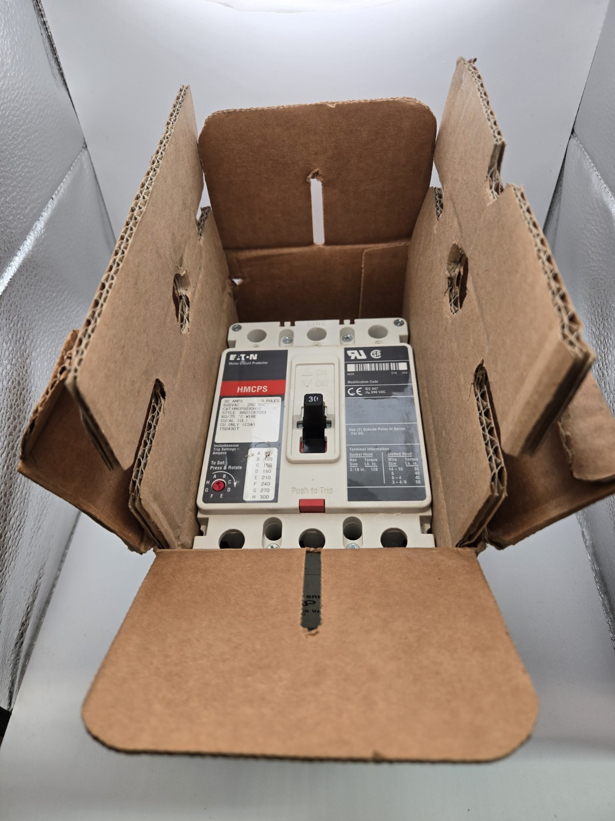 Eaton HMCPS030H1C Thermal Magnetic Circuit Breaker, F-Frame, C,30A,3 Pole, 25kva