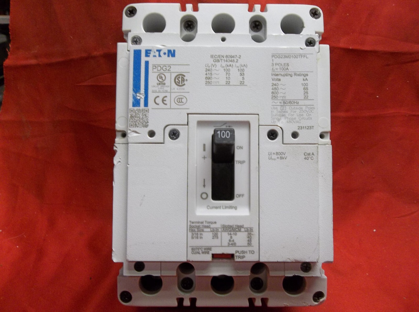EATON PDG23M0100TFFL circuit breaker 3105b1