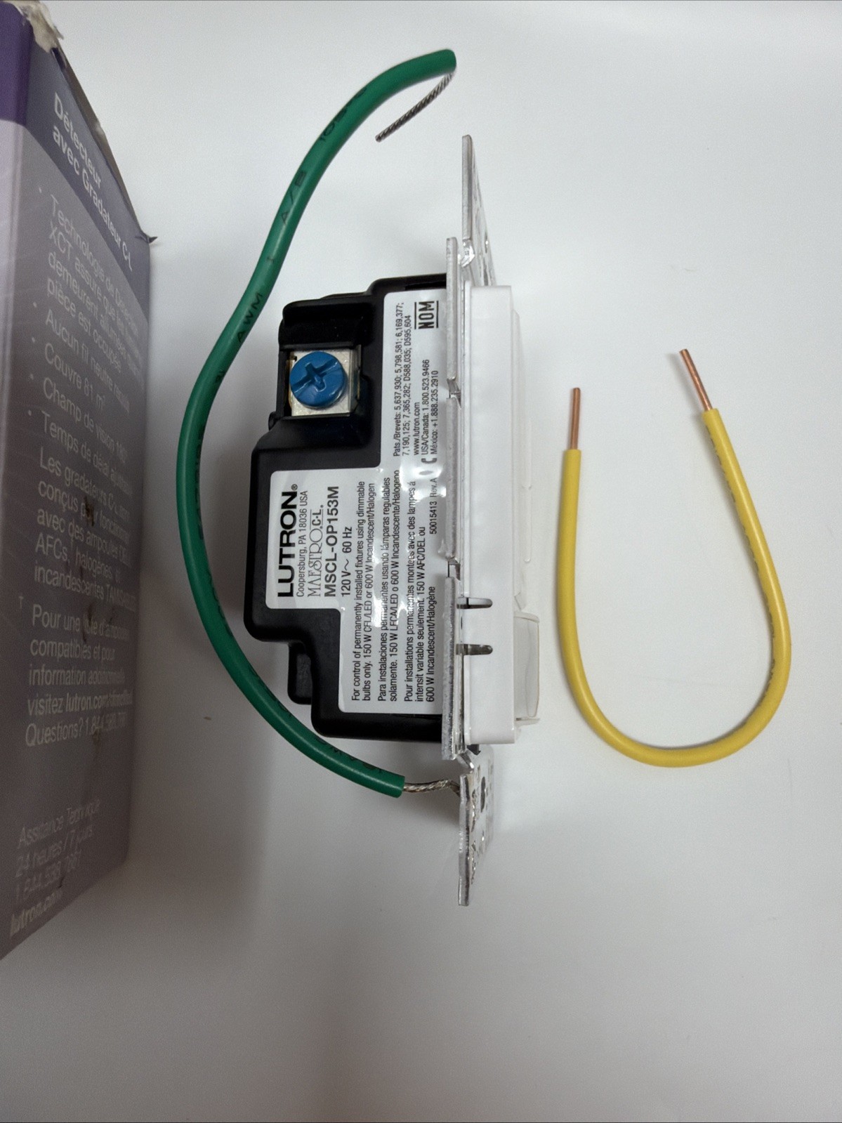LUTRON MAESTRO MSCL-OP153M-WH Motion Sensor Light Dimmer Switch 150 W LED 120VAC