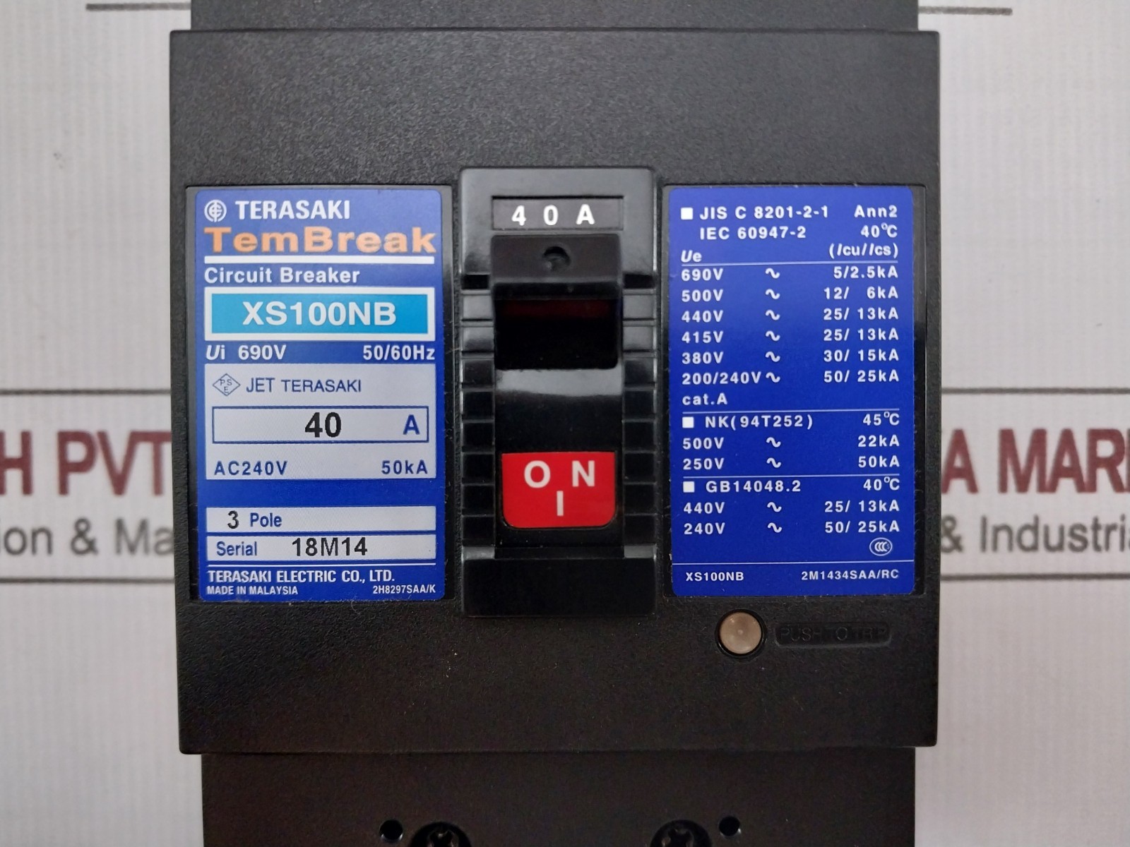 TERASAKI XS100NB Circuit Breaker 50/60HZ JIS C 8201-2-1 ANN2 200/240V – 50/25KA