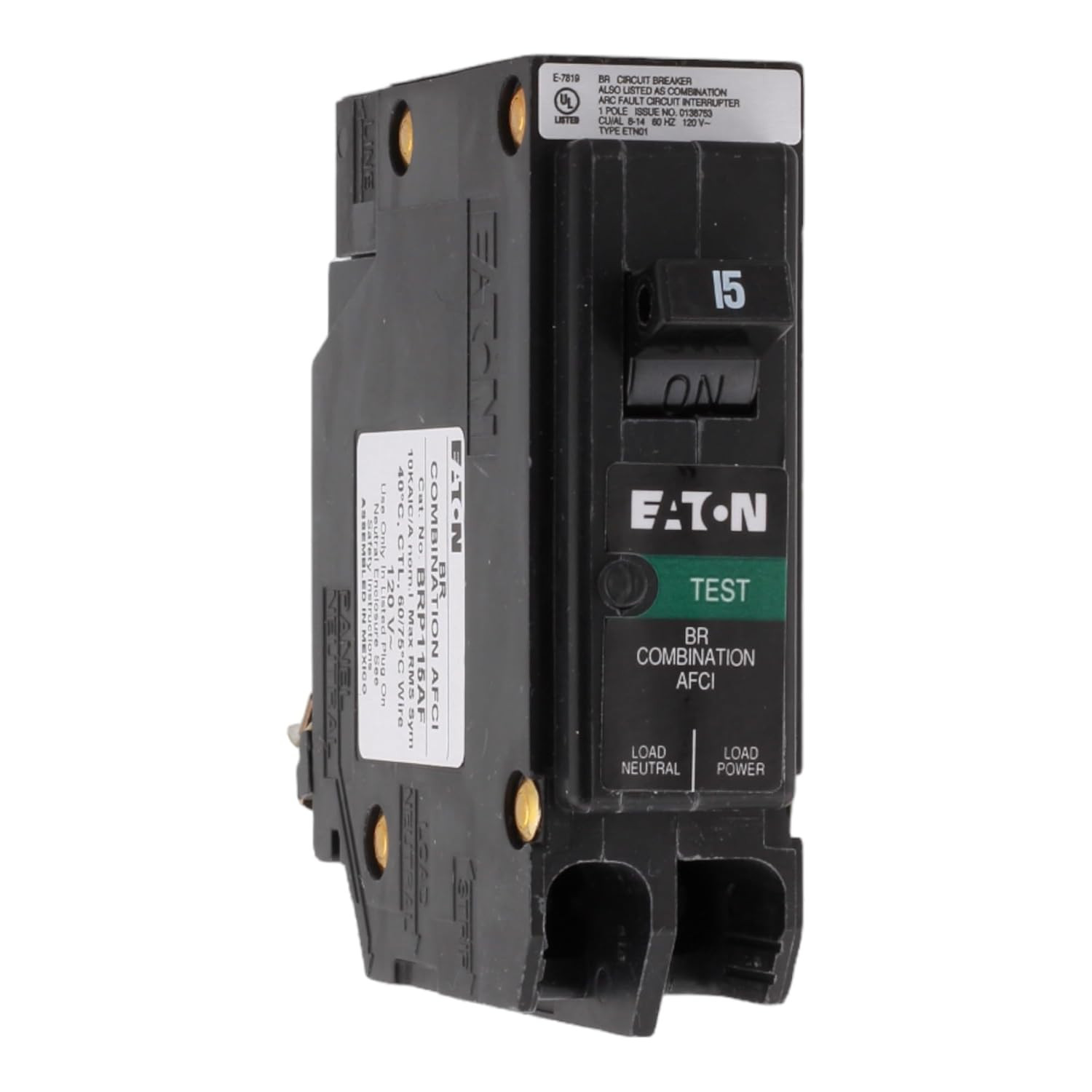 BRP115AF 15 Amp Single Pole AFCI Arc Fault Circuit Breaker, Plug-On Neutral, 120