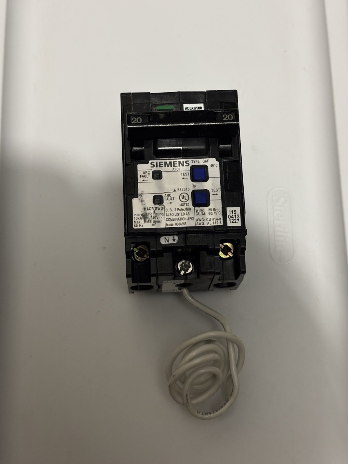 Siemens Q220AFC 20A 2-Pole 120/240V AFCI Circuit Breaker Test Button