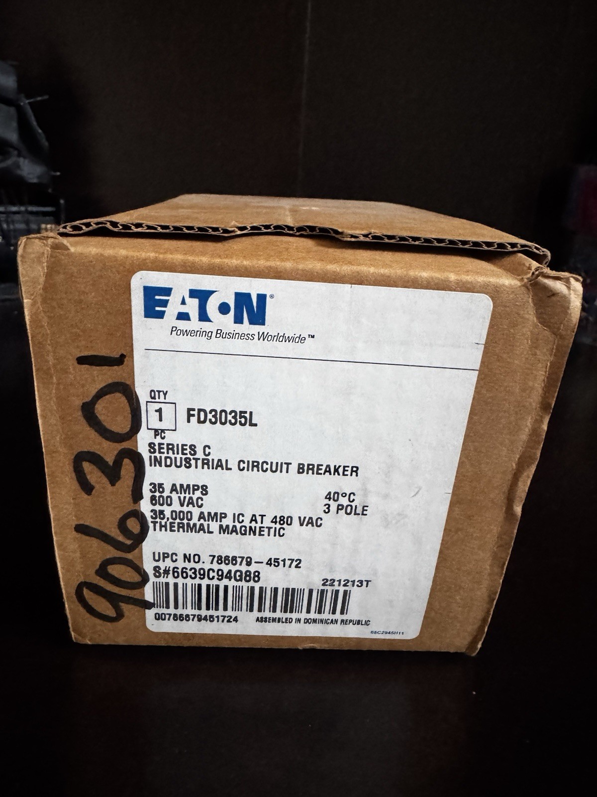 EATON FD3035L BREAKER 3POLE 35A 600V 35KAIC 480V NEW IN BOX READY TO SHIP