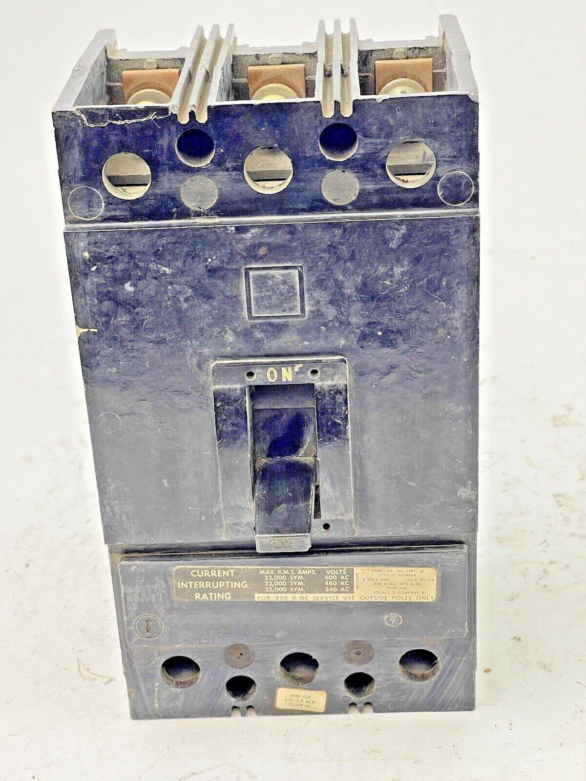 SQUARE D – KAP-36225 – CIRCUIT BREAKER – 225 AMP, 3 POLE, 600 VAC