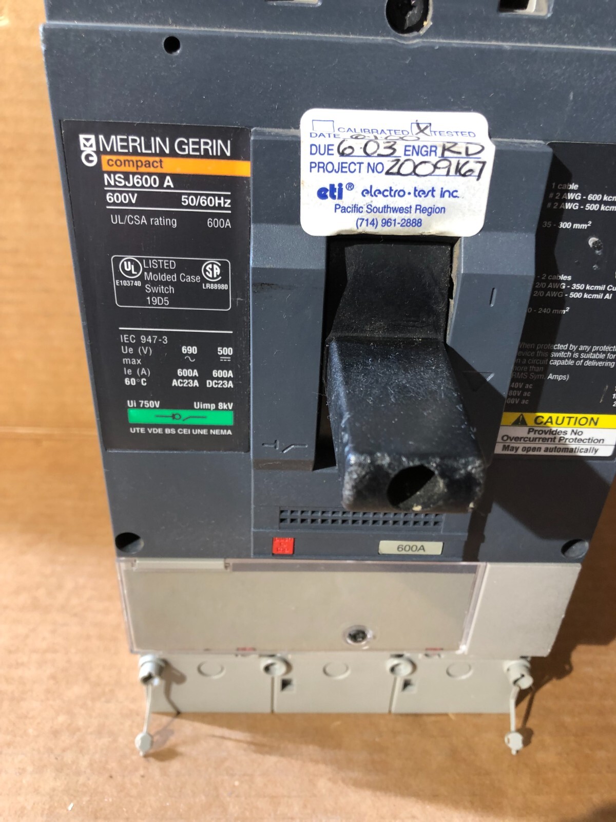 Merlin Gerin NSJ600A 600A Compact Molded Case Switch NSJ600 A 600 Amp