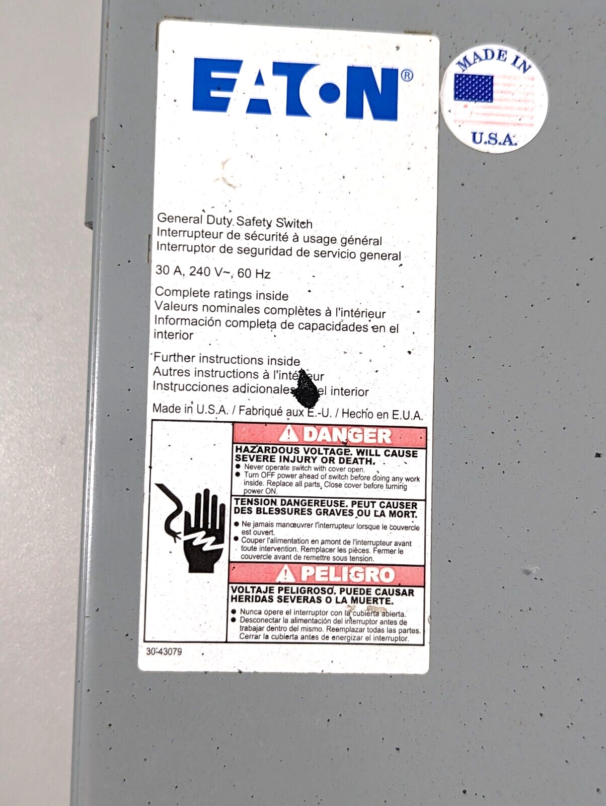 EATON CUTLER-HAMMER DG321NGB SERIES B GENERAL DUTY SAFETY SWITCH