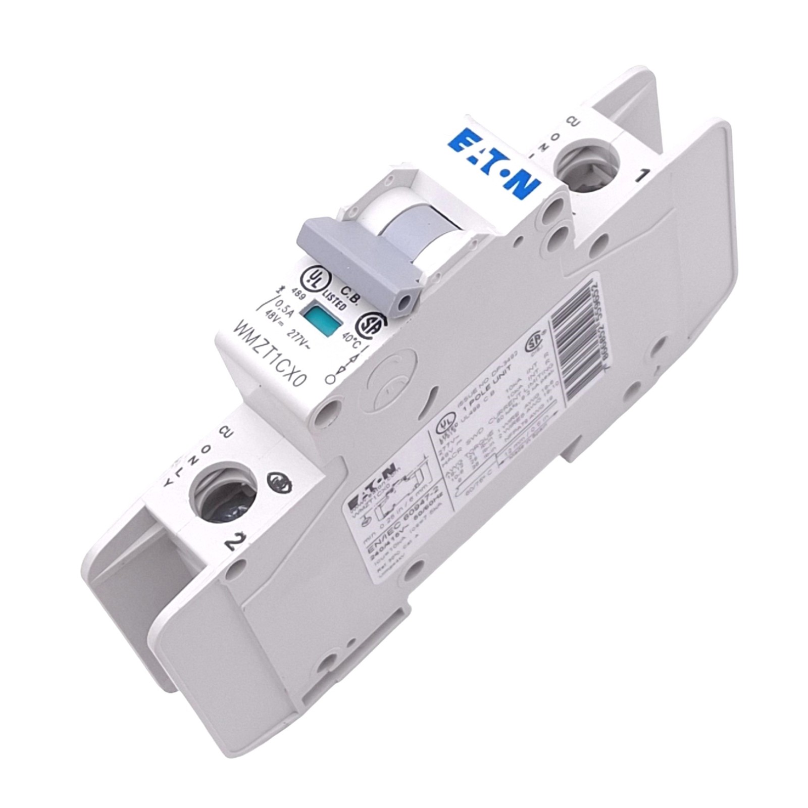 Eaton WMZT1CX0 Circuit Breaker, 1-Pole 0.5A, 48VDC 277VAC Max, DIN Rail