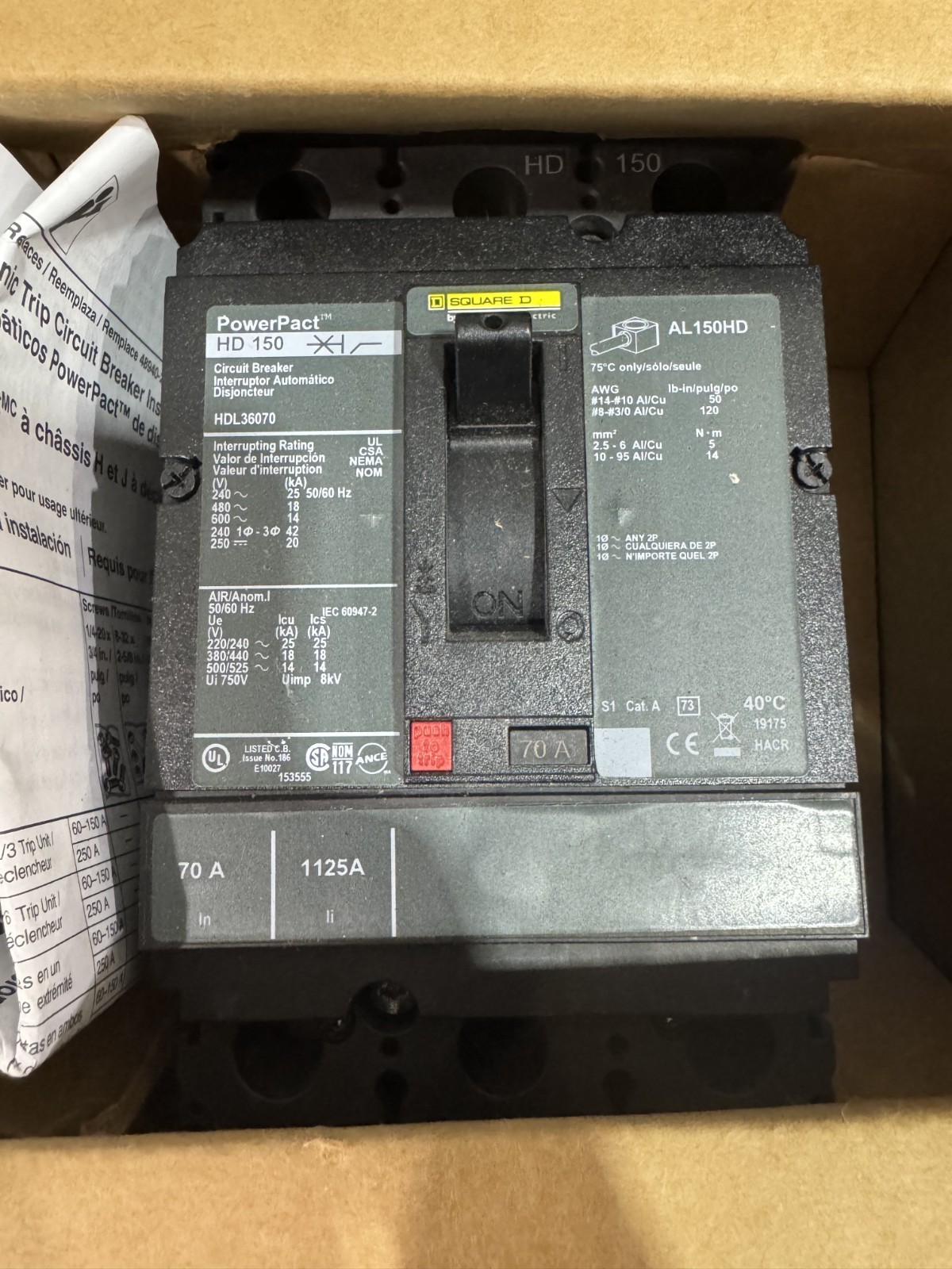 NEW SQD HDL36070 (3P-70A-600V-18k AIC) *SHIPS SAME DAY UPS*