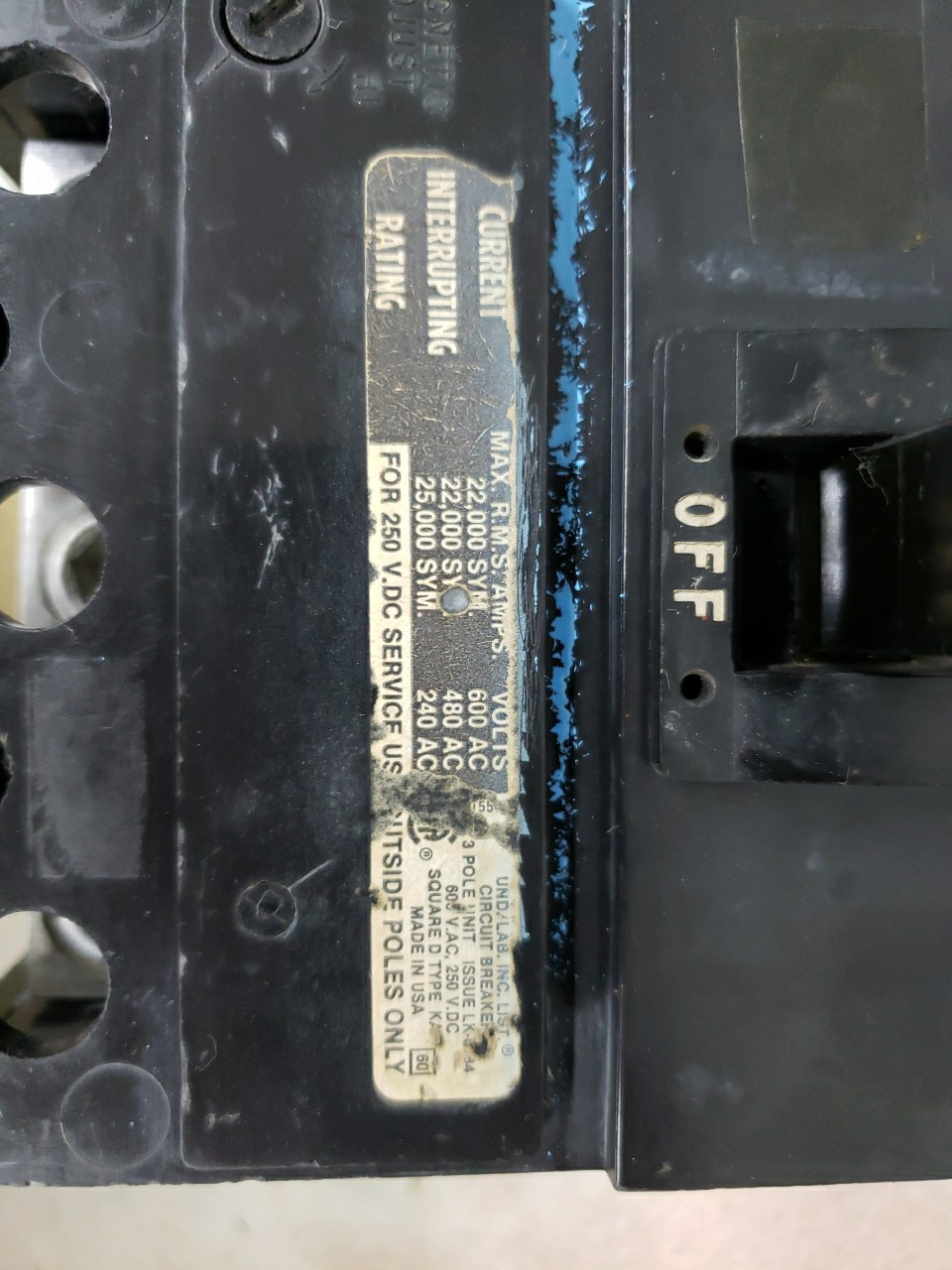 SQUARE D 125 AMP CIRCUIT BREAKER 3 POLE 600 VAC KA36125