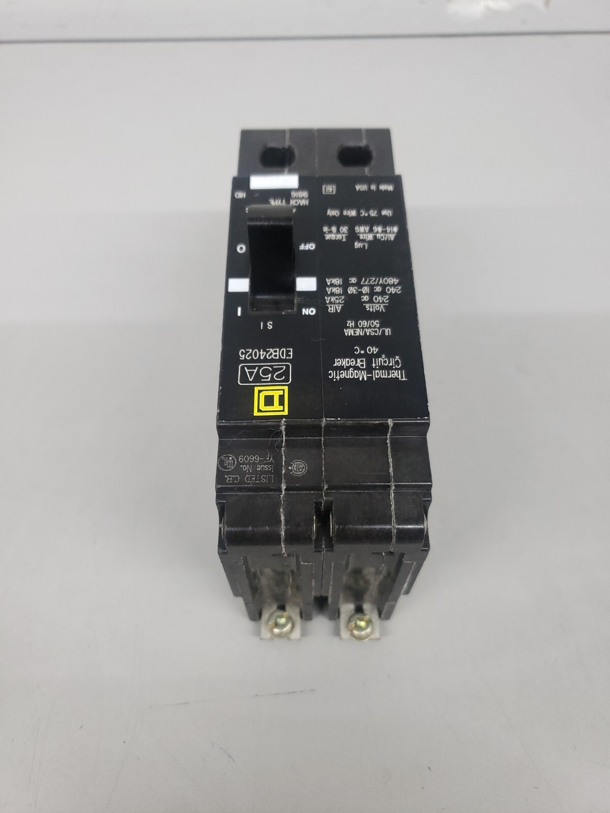 1) Square D EDB24025 2 Pole 25 Amp 480V Circuit Breaker *O.T.