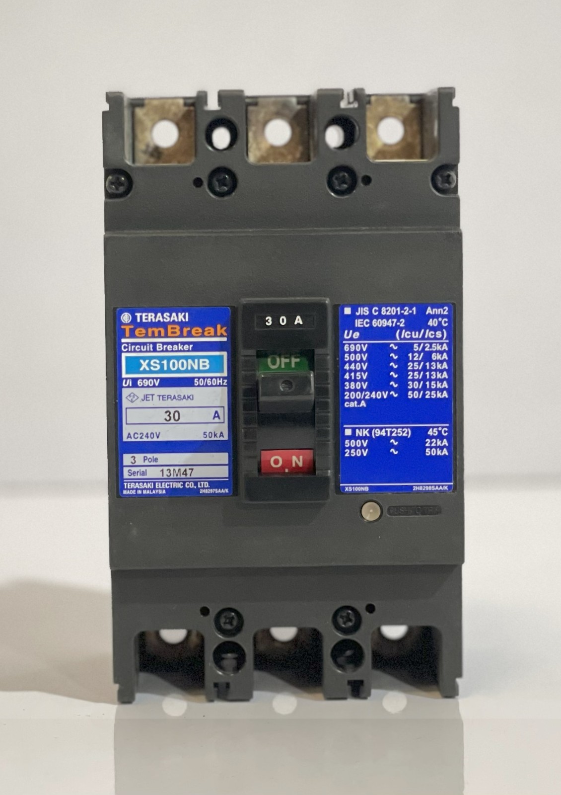 TERASAKI TEMBREAK XS100NB CIRCUIT BREAKER 30A 440VAC 25KA FREE FAST SHIPPING