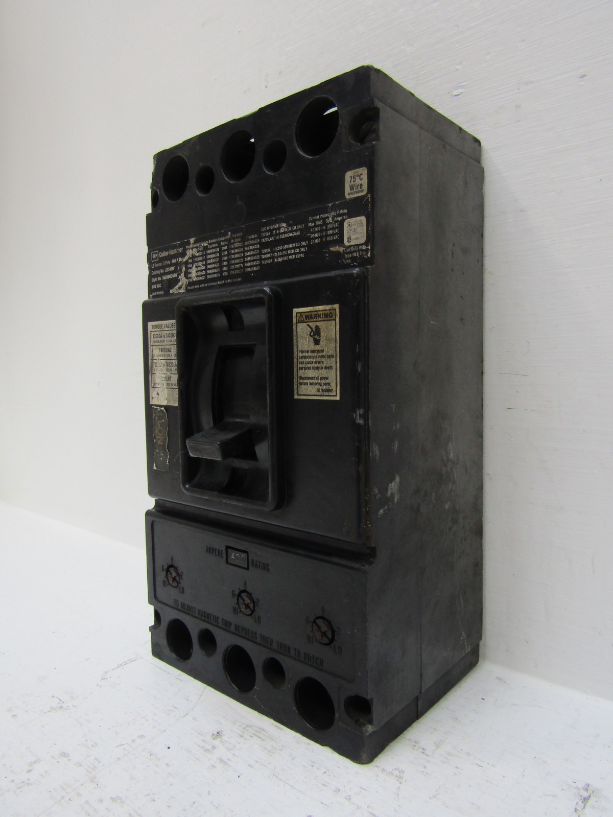 Cutler Hammer LB3400 400 Amp 600V 3-Pole Breaker 400A Trip 3P 250VDC Chipped