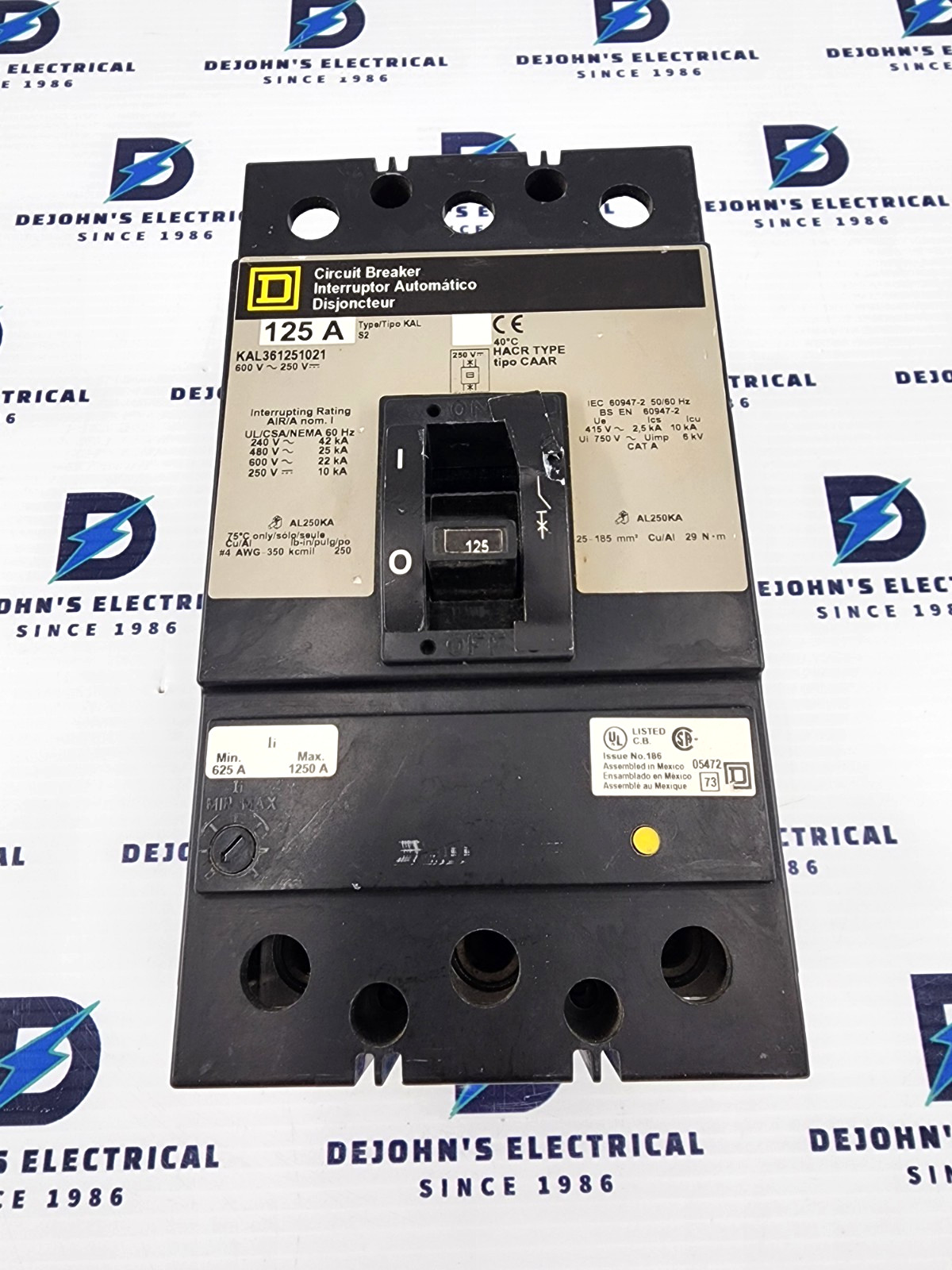 SQUARE D KAL361251021 125 AMP 3 POLE 600V SHUNT TRIP CIRCUIT BREAKER