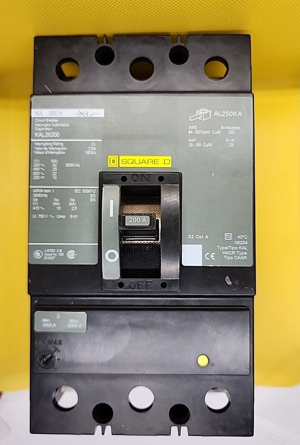 NEW! SQUARE D KAL26 200A AUTOMATIC MAIN CIRCUIT BREAKER INTERRUPTOR