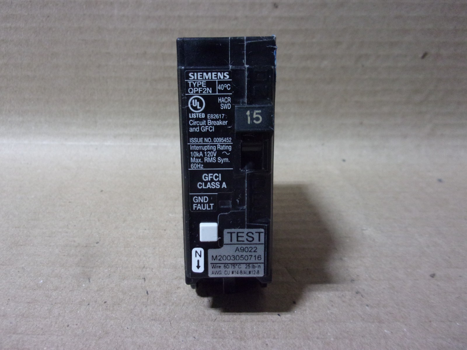 Siemens QF QF115AN 1 Pole 15 Amp 120V GFOUNG FAULT GFCI Circuit Breaker