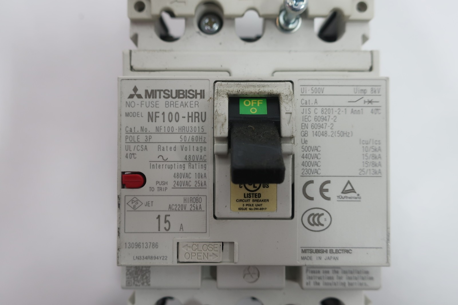Mitsubishi NF100-HRU3015 No-fuse Circuit Breaker 15a 480v-ac 3p