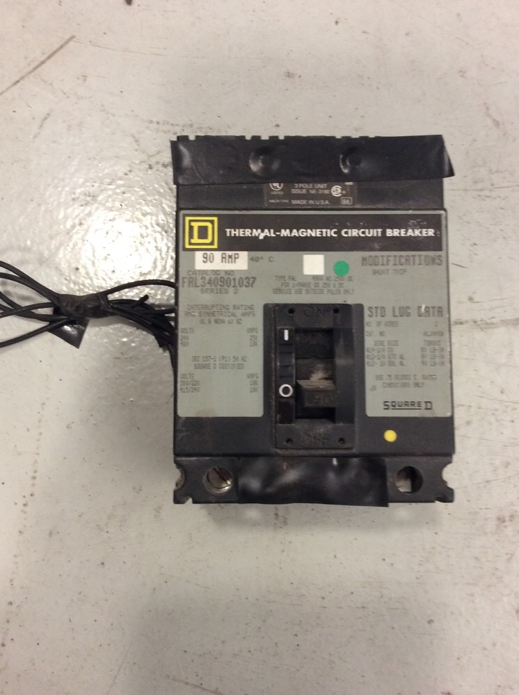Square D Circuit Breaker FAL340901037 90 Amp 480 Volt 3 Pole Shunt Trip