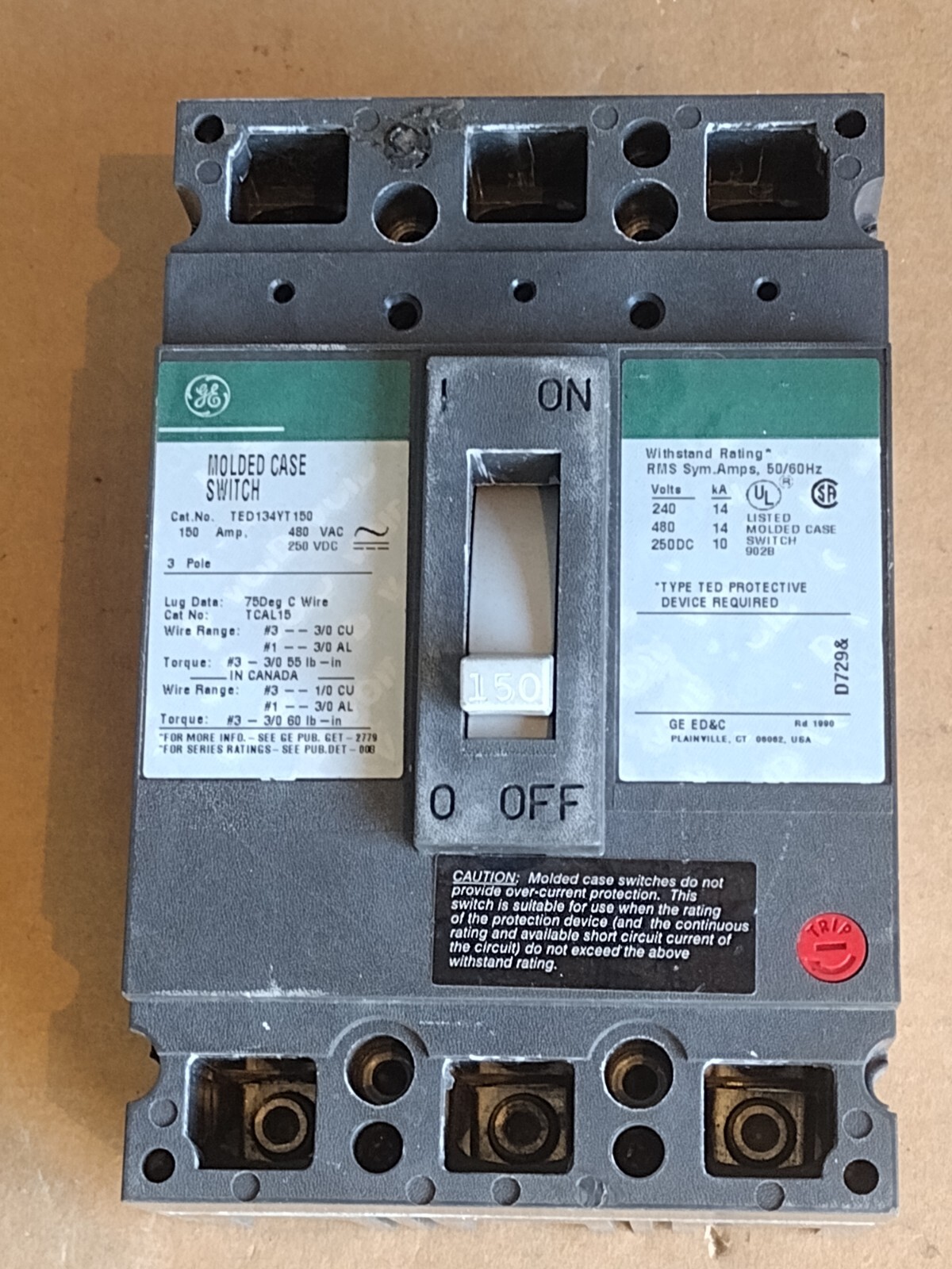 LG TED134YT150 150 Amps 480 Vac 250 Vdc Molded Case Switch
