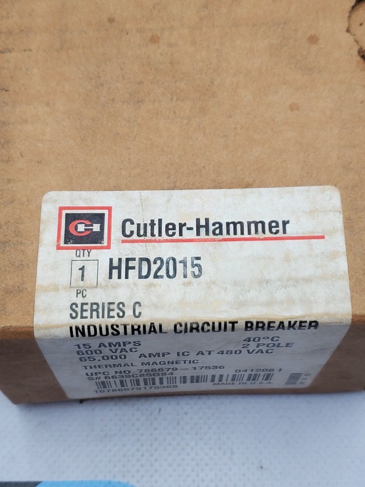 Eaton Cutler Hammer HFD2015 2 Pole Circuit Breaker