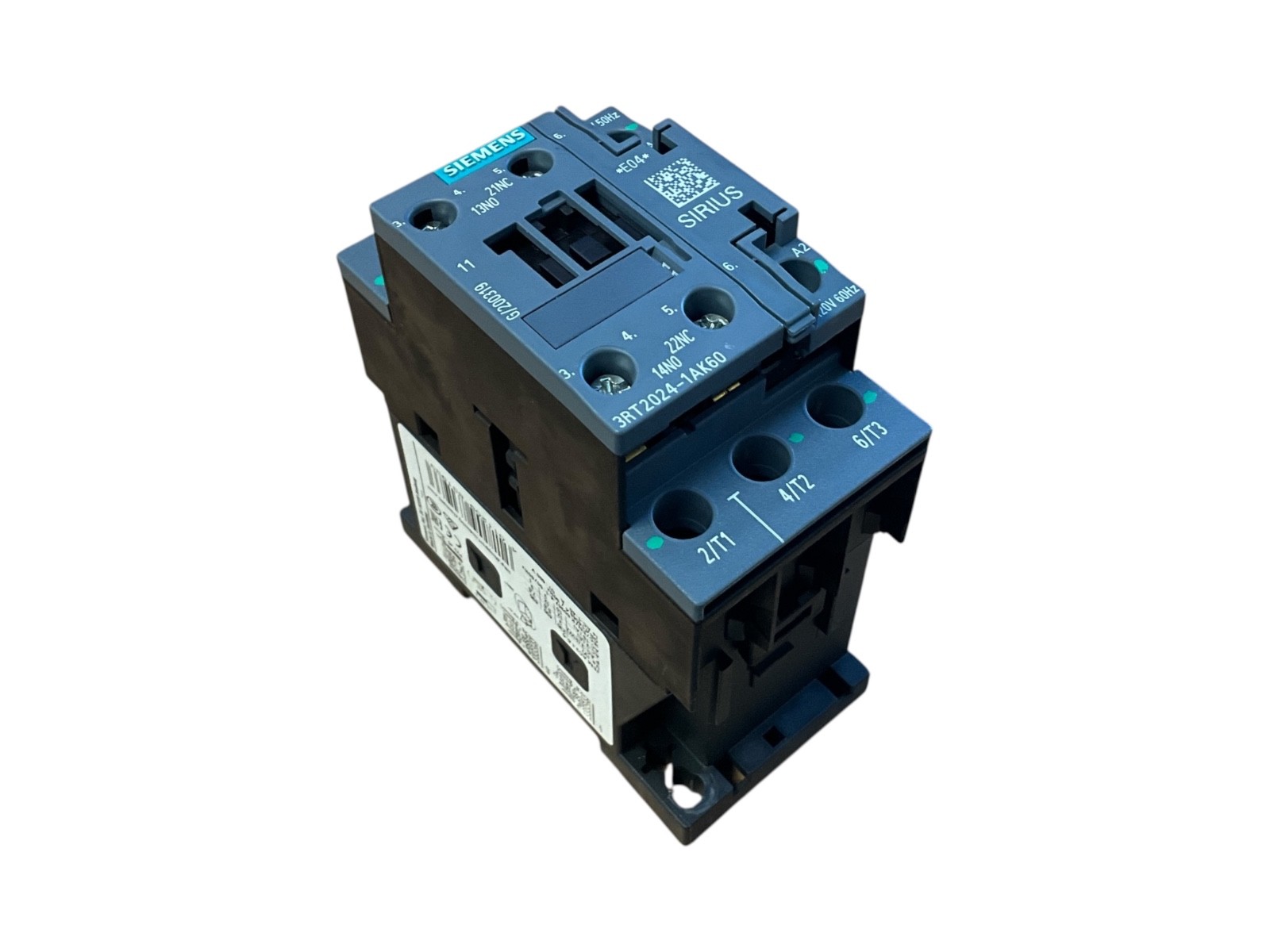 Siemens SIRIUS 3RT2024-1AK60 Contactor 12A 3-Pole 110/120VAC Coil 1NO+1NC
