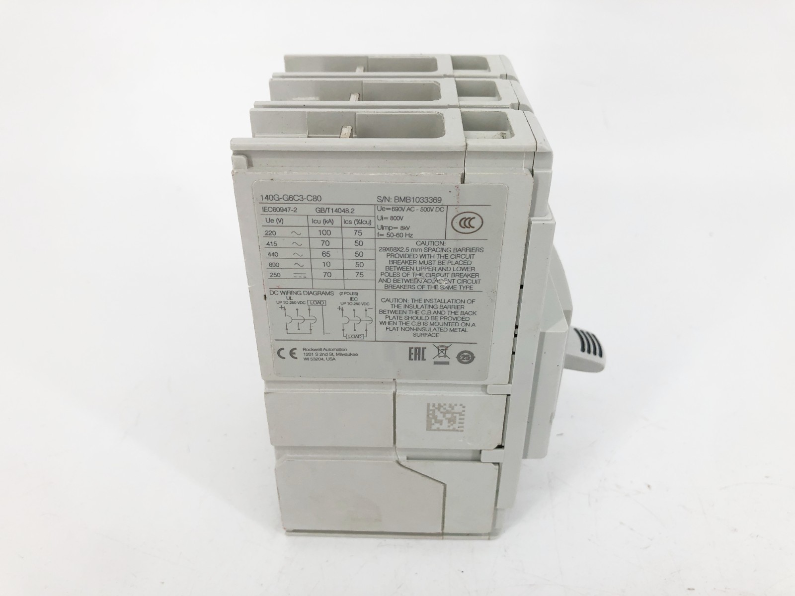 New Allen Bradley 140G-G6C3-C80 Circuit Breaker 80A 3P 480V – No Box