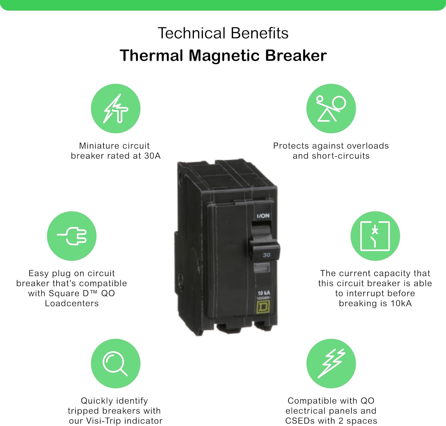 Qwik Open 30 Amp Mini Circuit Breaker, 2 Pole, 120/240V AC