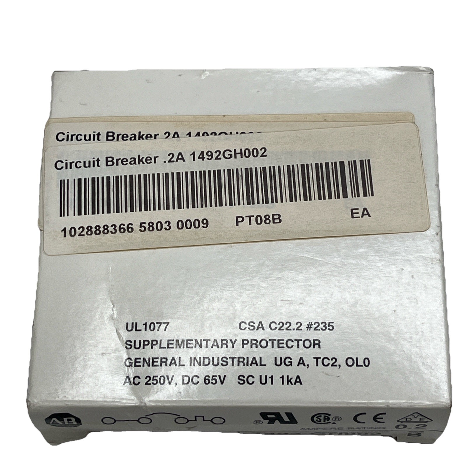 ALLEN BRADLEY 1492-GH002 SINGLE POLE 0.20 AMP CIRCUIT BREAKER 250V AC / 65 VDC