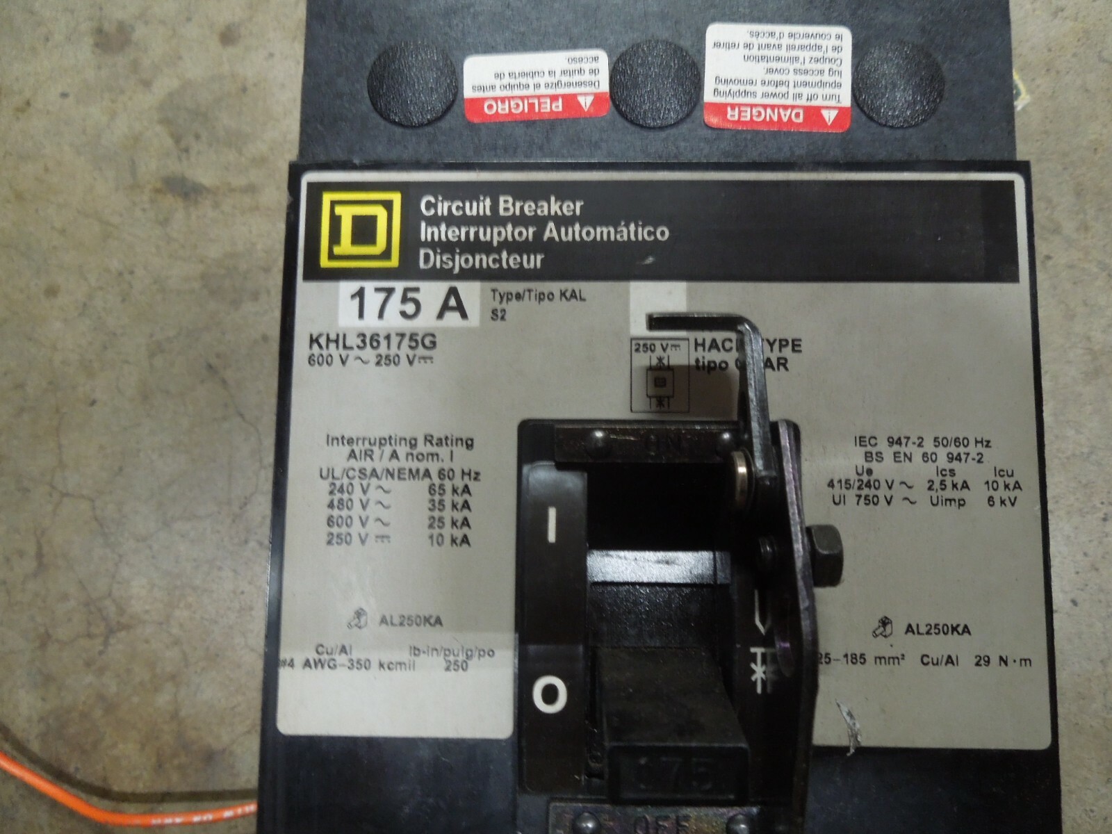 Square D KHL36175G 175A 3p 600V Circuit Breaker GFM250KA Ground Fault Module
