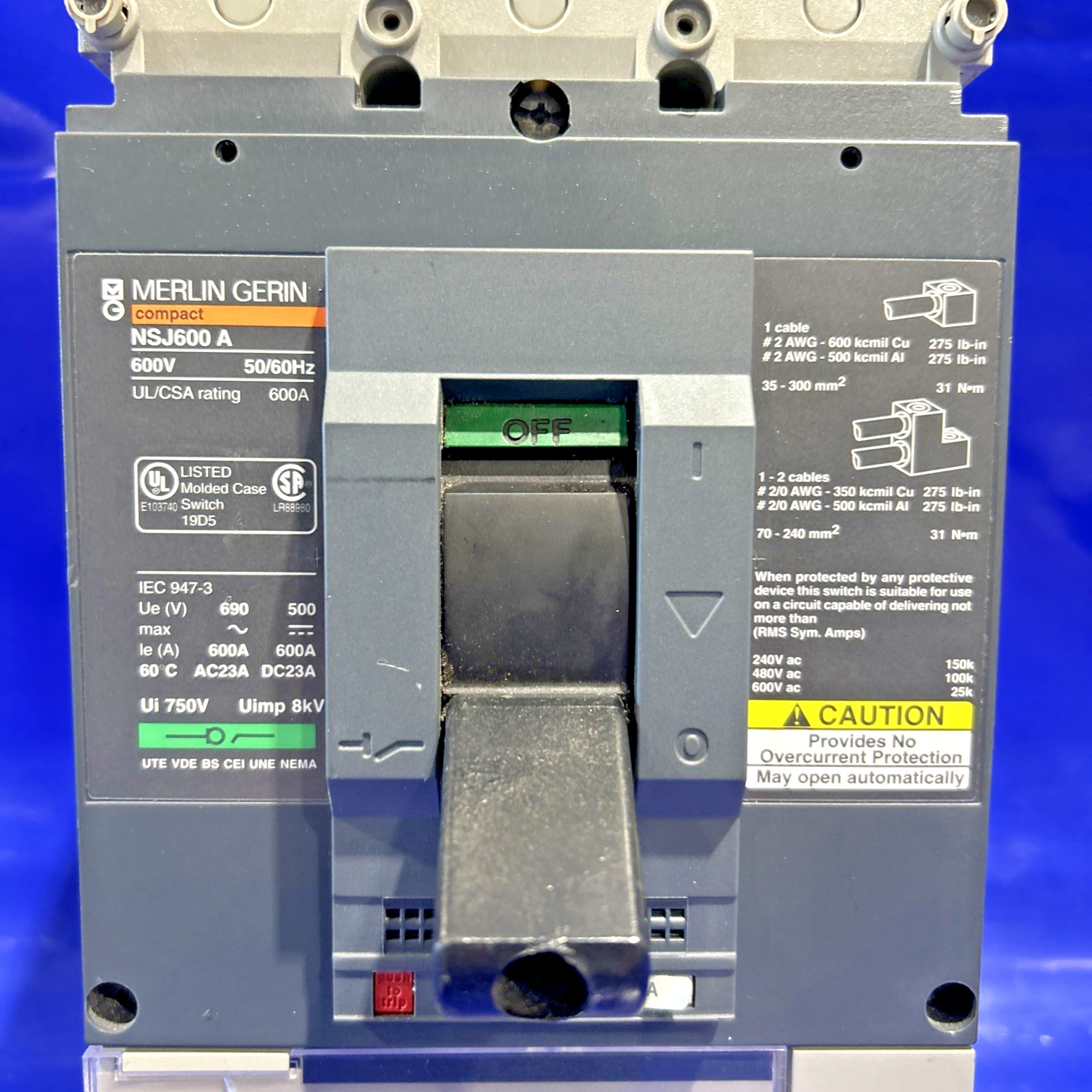 NSJ600A 600 Amp 600V 3 Pole Merlin Gerlin Circuit Breaker🟦