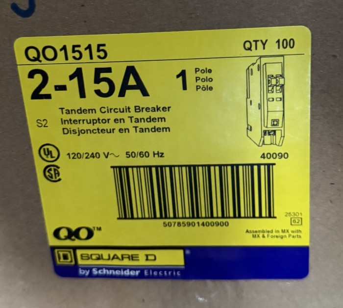 100 PCS Square D QO1515 2-15A Tandem Circuit Breaker
