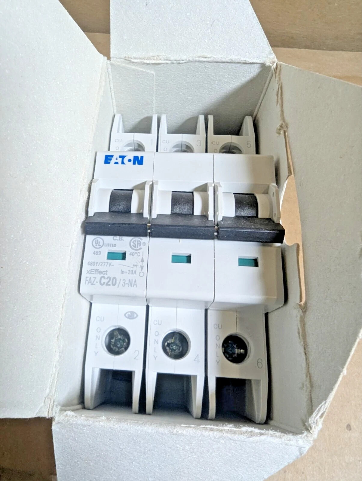 Eaton FAZ-C20/3-NA Circuit Breaker, 20A, 3-Pole, 102251 (New In Box)